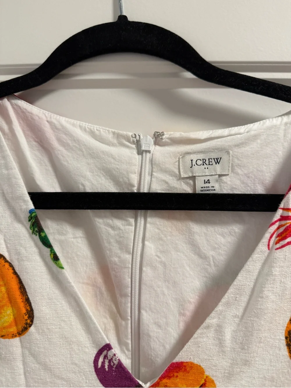 J. Crew White Fruit-Print Cotton Dress with Multicolor Fruit Motifs